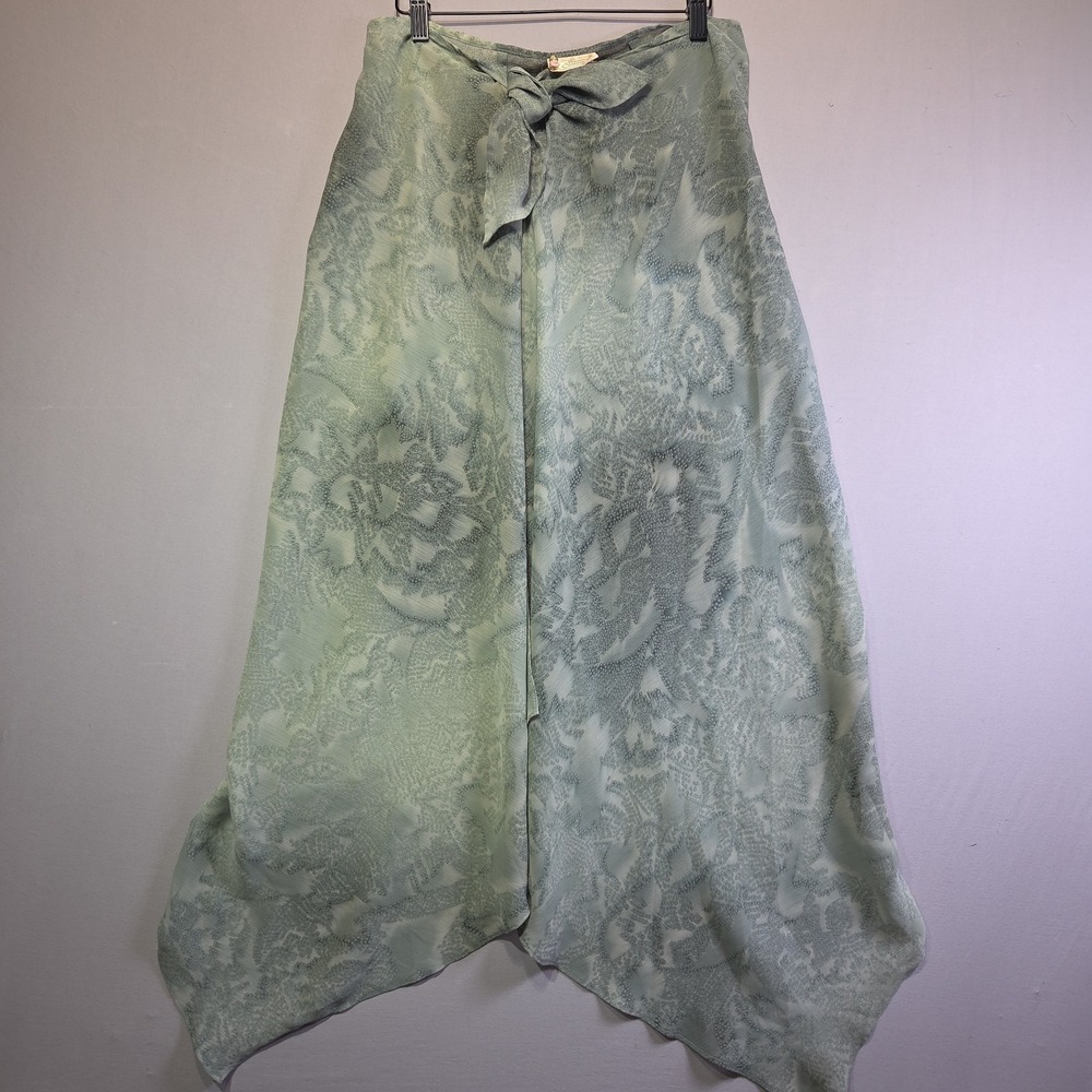 Bonnie Strauss Wrap Maxi Skirt Womens M Sage Green Sheer Self Tie Waist USA